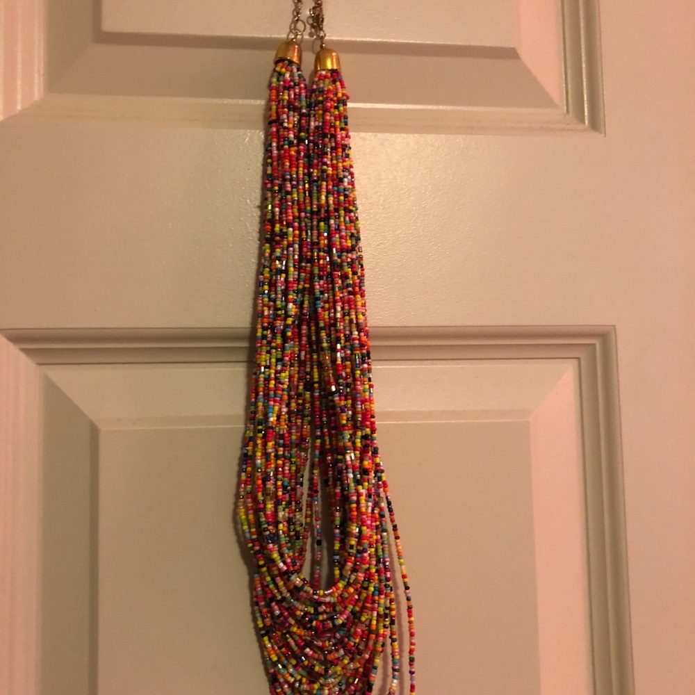 Multi-stand rainbow beaded statement necklace